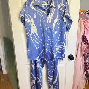 Blue and White pants set